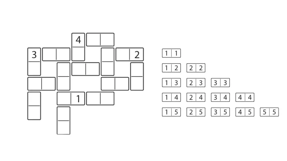 Rellena el diagrama que se muestra con las fichas de dominó que lo acompañan y con los números ya colocados como pista