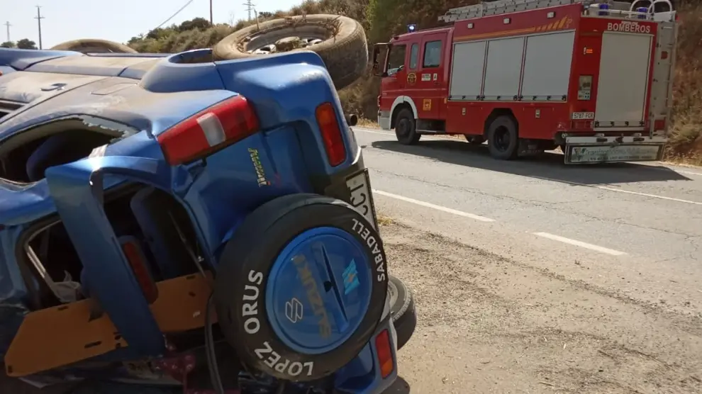 Intervención de los bomberos de La Litera en un accidente de tráfico.
