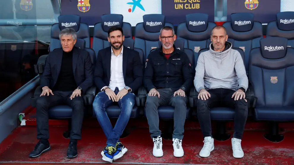 El nuevo cuerpo técnico del FC Barcelona: Quique Setien, Eder Sarabia, Jon Pascua y Fran Soto
