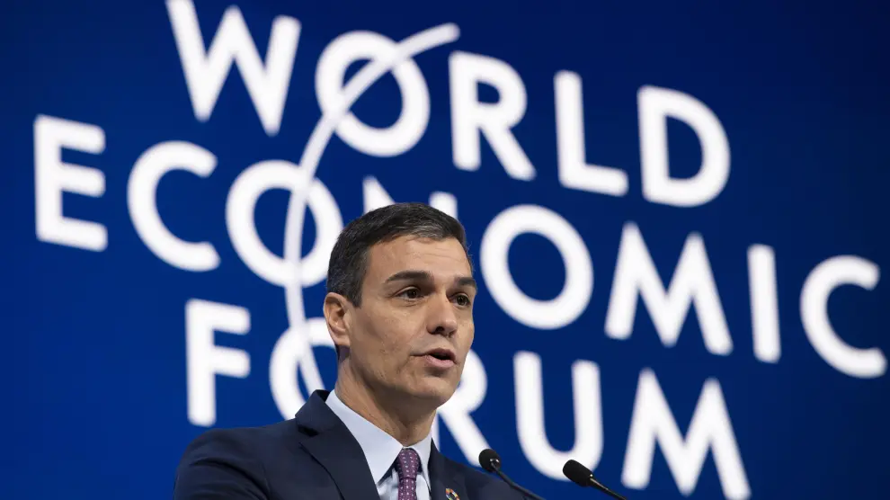 Sánchez durante su intervención en el Foro Económico Mundial que se celebra en Davos (Suiza)