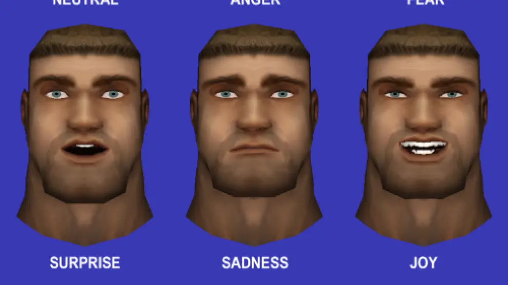 Personajes virtuales que expresan emociones a través de sus expresiones faciales.