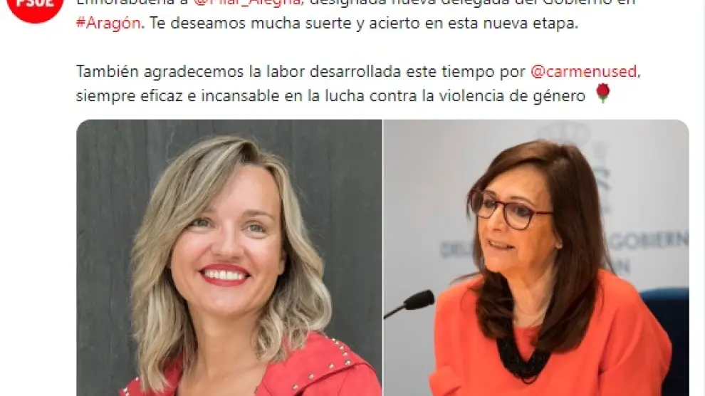 Tuit del PSOE-Aragón