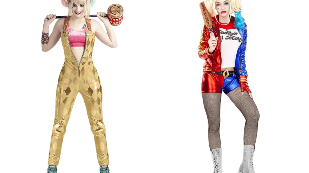 Dos modelos de disfraz de Harley Quinn: el de 'Aves de presa' (izquierda) y el de 'Escuadrón suicida'.