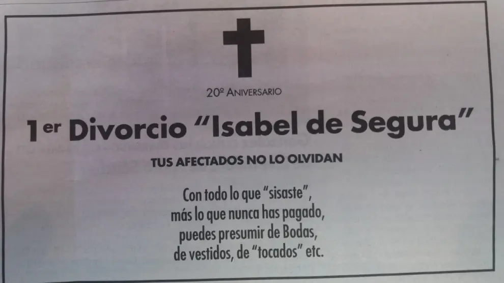 Esquela publicada en el Diario de Teruel con el inicio de las fiestas de Las Bodas de Isabel de Segura.
