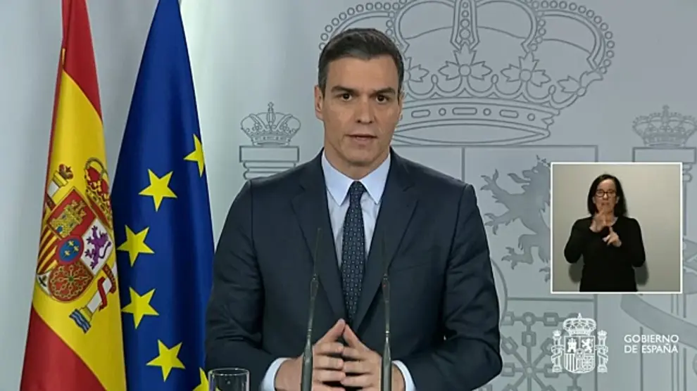 Pedro Sánchez este domingo durante su intervención desde la Moncloa.