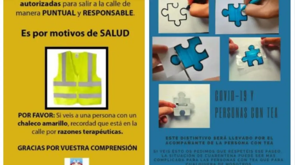 Imagen de dos campañas distintas sobre el autismo. A la izda., una propuesta llevada a cabo en Castilla La Mancha. A la derecha, la iniciativa de concienciación que aplauden mmuchas familias de Aragón.