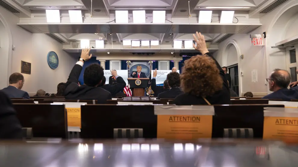 El presidente Trump, durante la rueda de prensa de este martes en la Casa Blanca sobre el Covid-19.