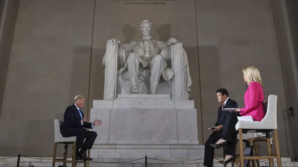 United States President Donald Trump holds Virtual Town Hall at Lincoln Memorial
