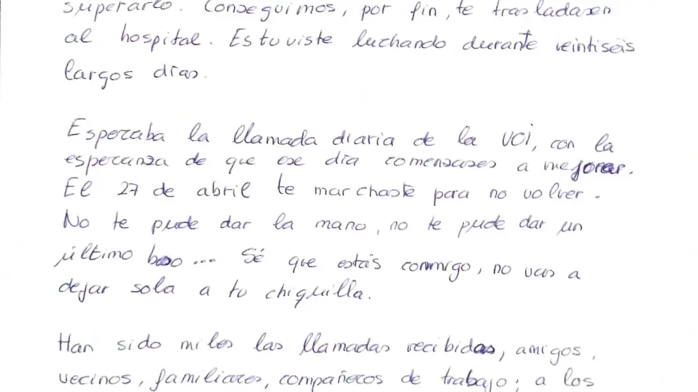 Carta manuscrita por Rosa Pilar Pérez Zarzoso a su padre.