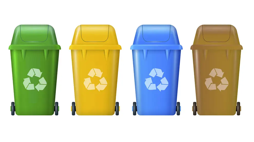 Los colores de los contenedores de reciclaje representan lo que se debe depositar en cada uno de ellos