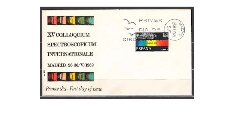 Año 1969, serie XV Colloquium Spectroscopicum Internationale.  Sobre de primer día