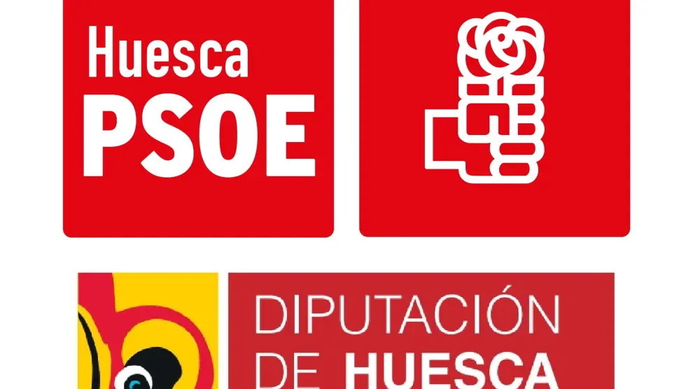 El logotipo del PSOE y, debajo, el nuevo de la Diputación Provincial de Huesca.