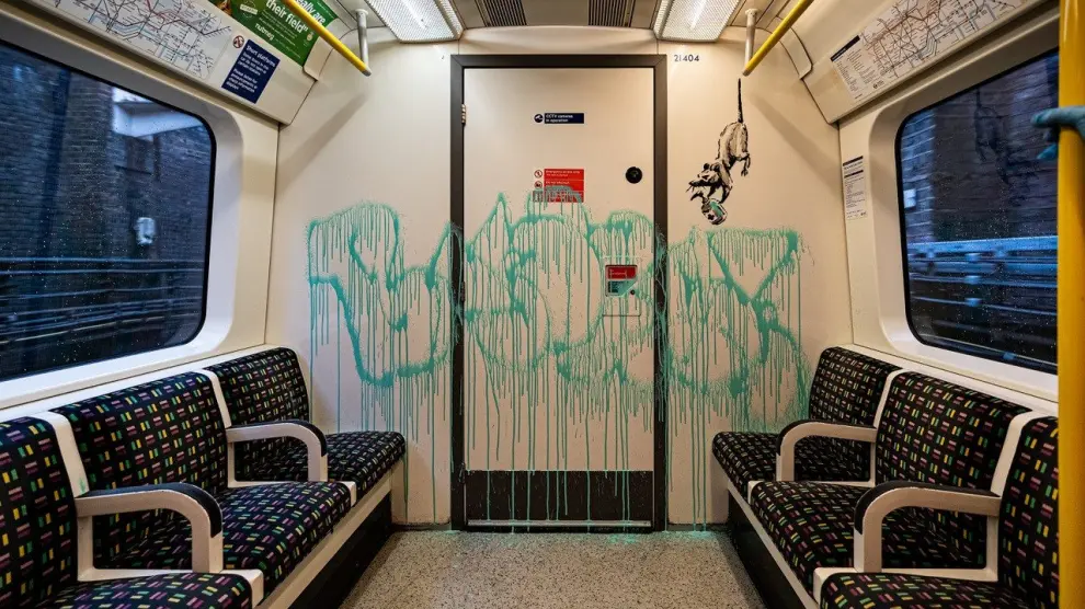 Uno de sus grafitis en el metro londinense