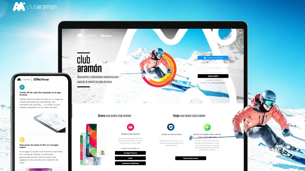 Imagen de la renovada web del Club Aramón, de diseño muy minimalista.