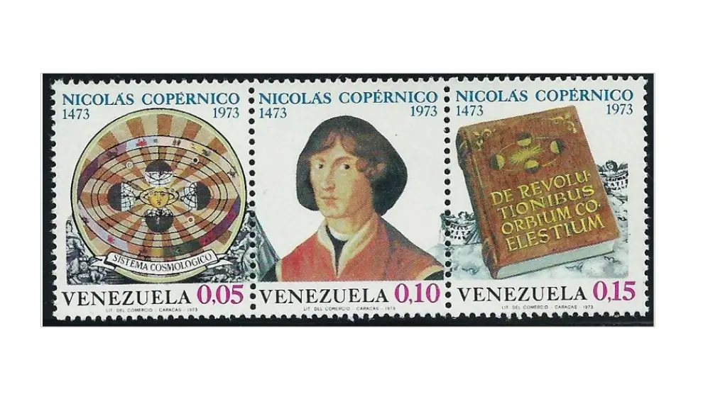 Sellos dedicados a Copérnico y su obra emitidos en Venezuela en 1973