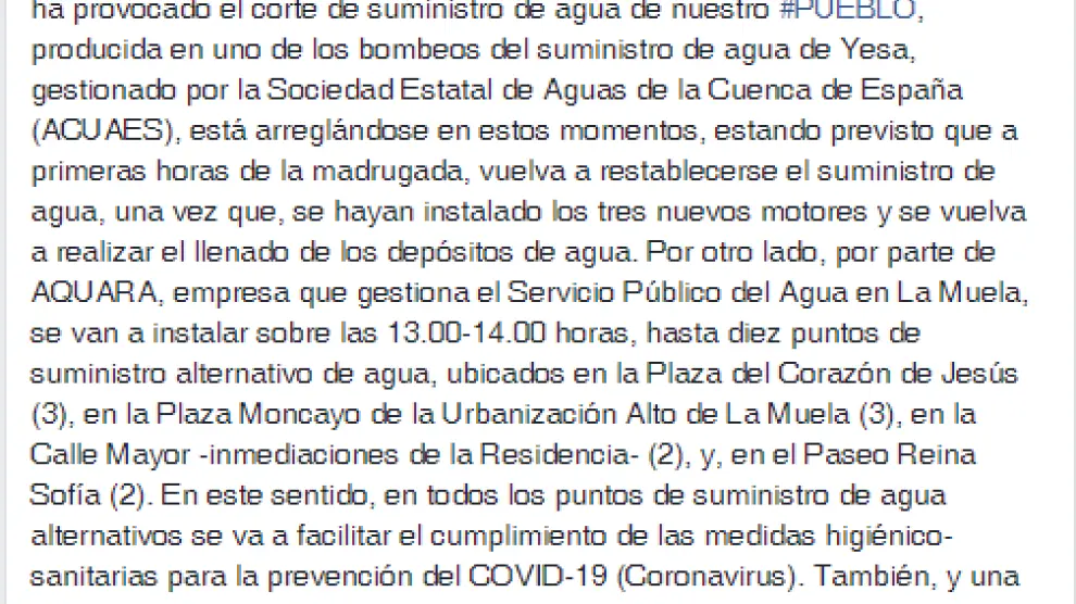 Información del Ayuntamiento de La Muela a través de Facebook.