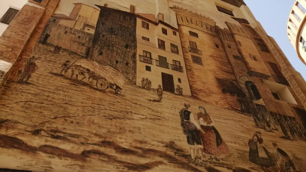 Mural que recuerda la puerta de Toledo en Zaragoza.