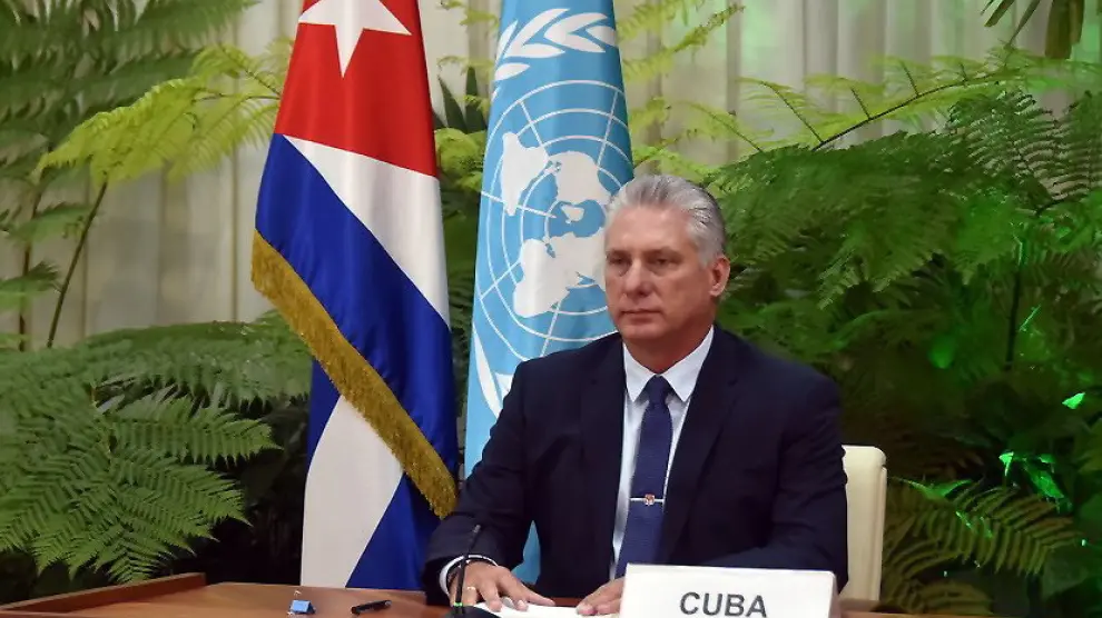El presidente de Cuba, Miguel Díaz-Canel, el martes durante su intervención virtual en la Asamblea General de Naciones Unidas.