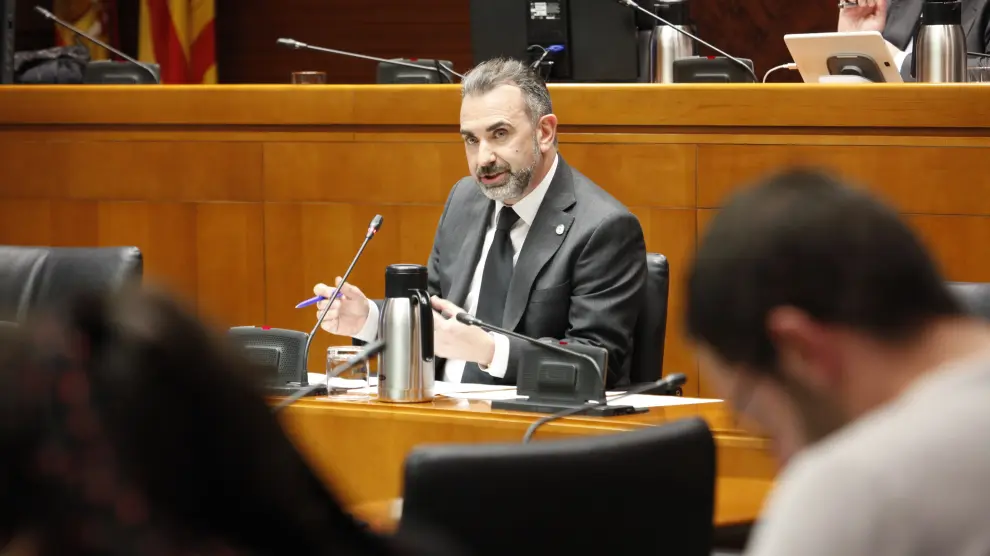 El aún gerente de Turismo de Aragón y presidente del PAR-Zaragoza, Óscar Cámara, en una comparecencia parlamentaria.