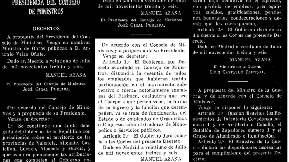 Número 204 de la 'Gaceta de Madrid', del 22 de julio de 1936, que publica un decreto sobre depuración de funcionarios.