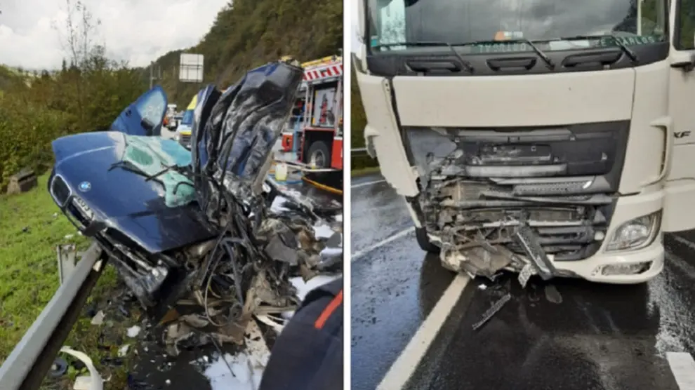 Una imagen del accidente mortal ocurrido este miércoles en Navarra, en el que se vio implicado un conductor menor de edad.