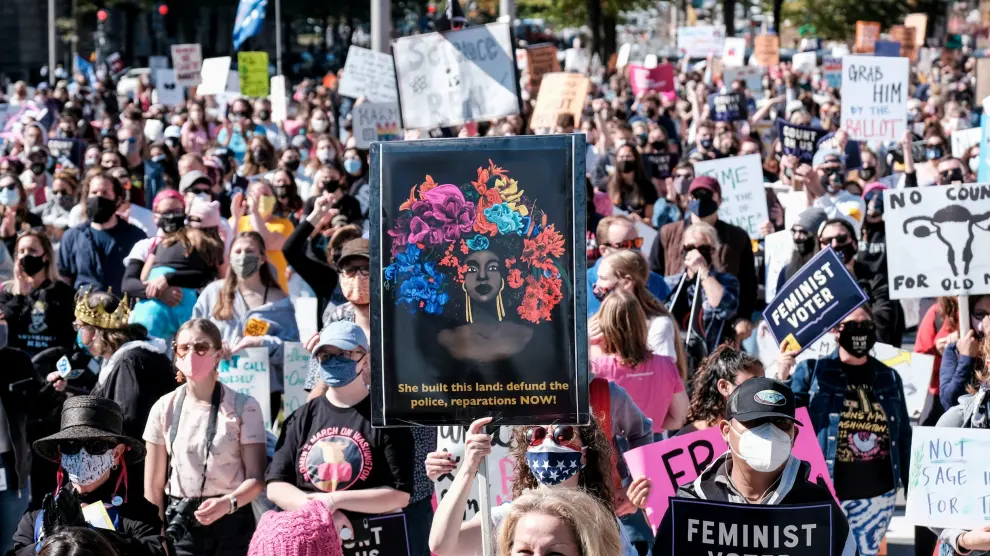 Marcha de mujeres activistas en Washington.
