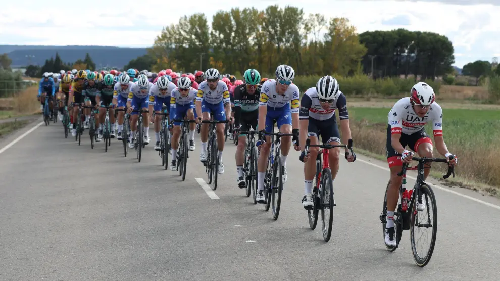 El pelotón en los últimos kilómetros durante la cuarta etapa de la Vuelta Ciclista a España, entre Garray y Ejea de los Caballeros