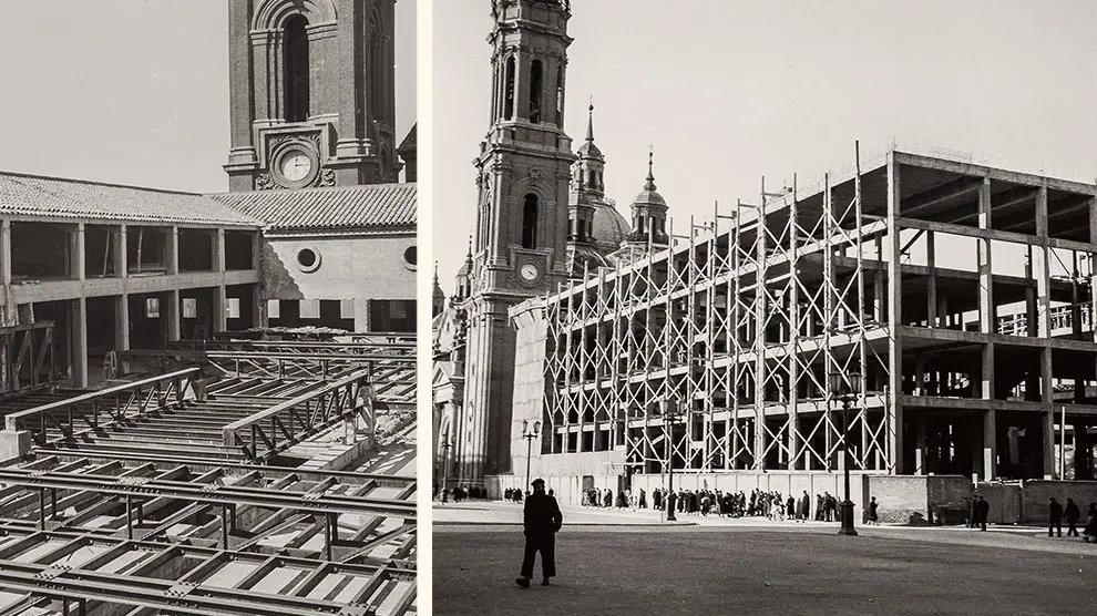 Varias imágenes de la construcción del Ayuntamiento de Zaragoza.