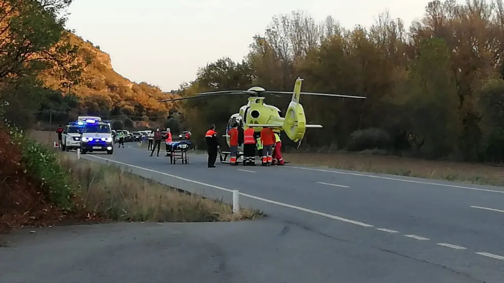 El herido más grave fue trasladado a Zaragoza en helicóptero