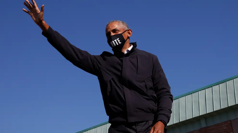 Barack Obama, antes de su discurso de apoyo a Joe Biden en Flint, Michigan.
