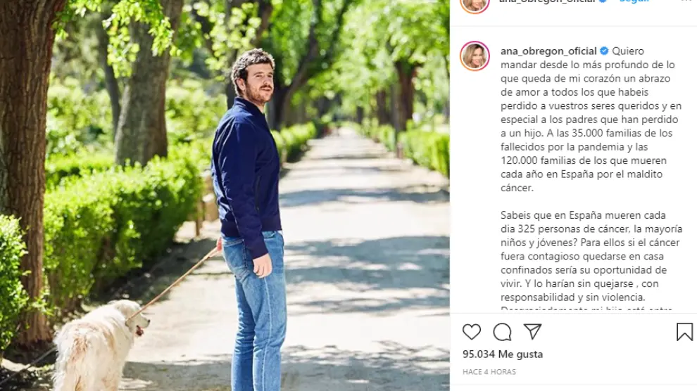 El recuerdo de Obregón en Instagram a su hijo Aless, fallecido en marzo.