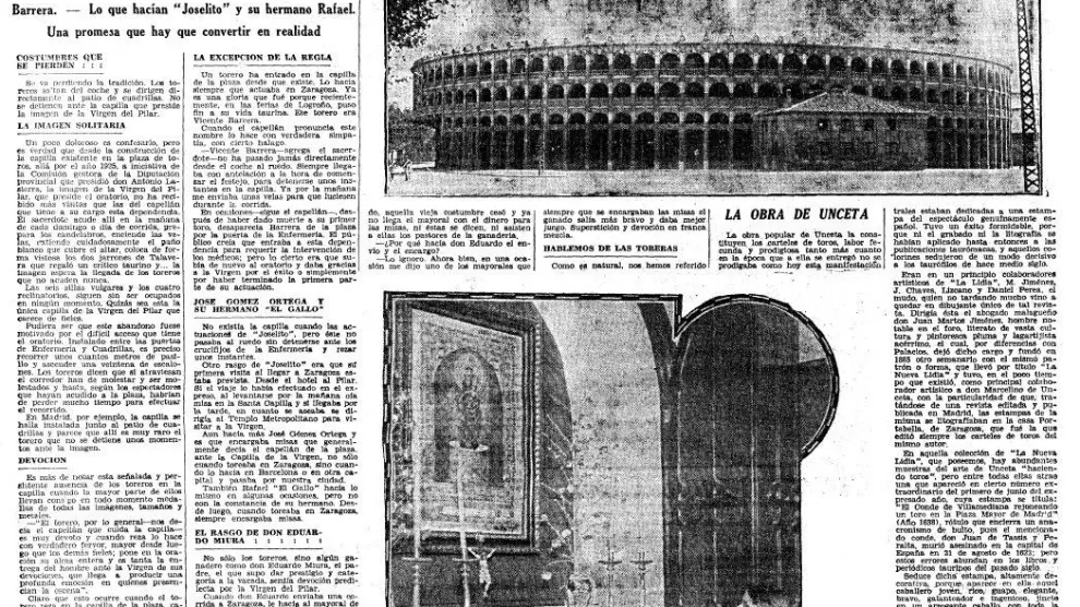 Reportaje de la capilla de la plaza de toros del 12 de octubre de 1935