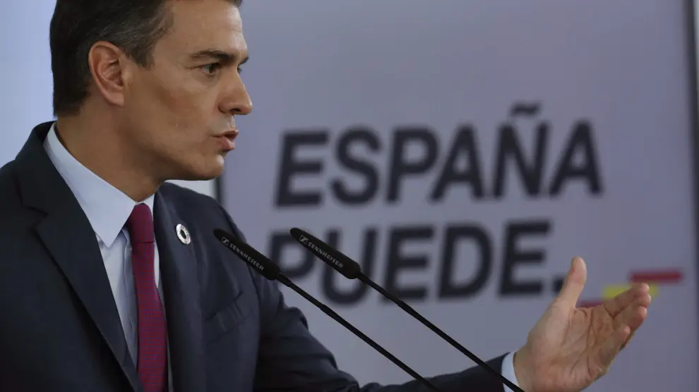 El presidente del Gobierno, Pedro Sánchez, en rueda de prensa ofrecida esta tarde en el Palacio de La Moncloa