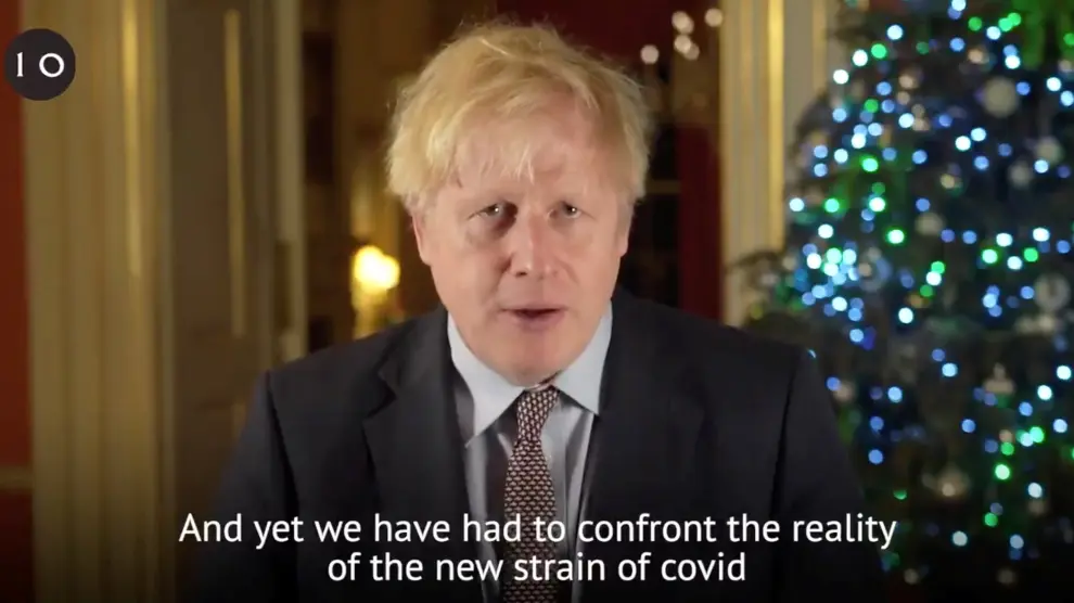 Britain's Prime Minister Boris Johnson delivers a Christmas video message