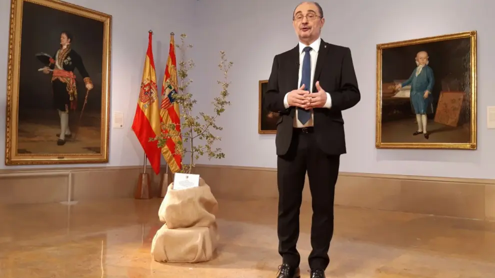 Javier Lambán, durante su discurso de fin de año en el Museo de Zaragoza.