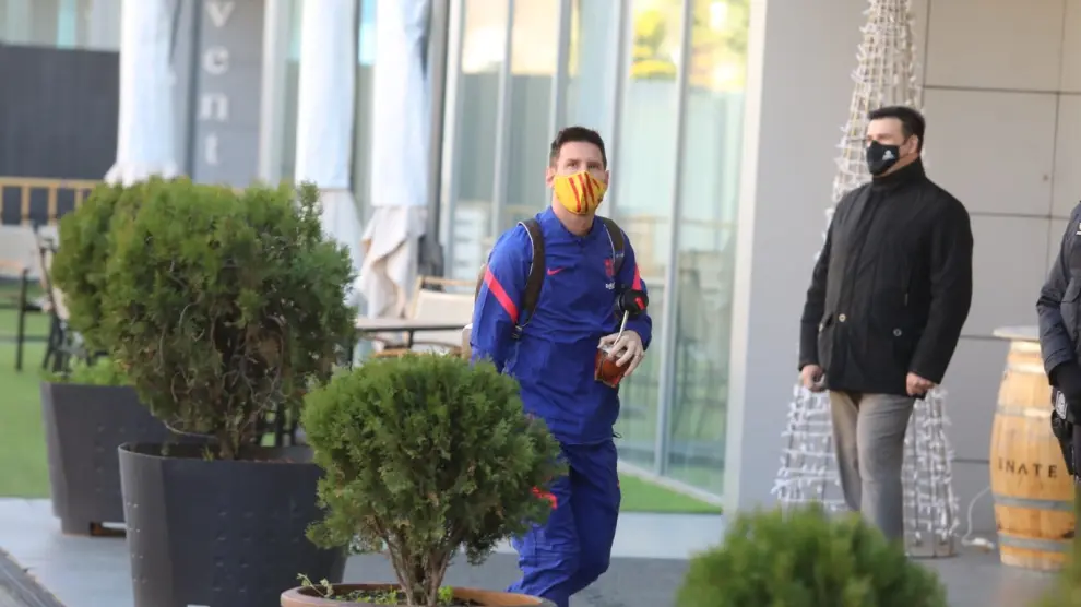 Leo Messi, a su llegada al hotel Abba de Huesca.