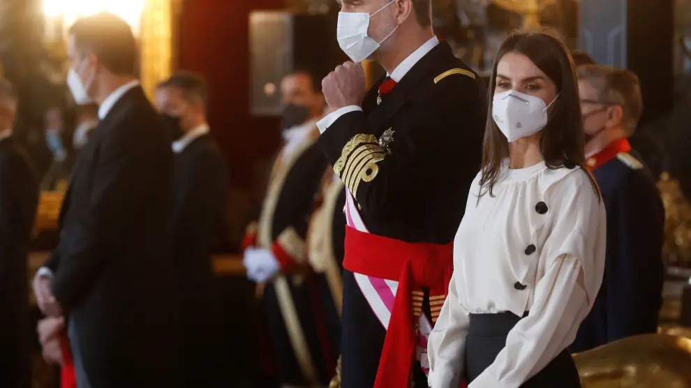 El Rey Felipe VI y la Reina Letizia en la Pascua Militar, a 6 de enero de 2021...CASA REAL..06/01/2021[[[EP]]] El Rey Felipe VI y la Reina Letizia en la Pascua Militar, a 6 de enero de 2021.