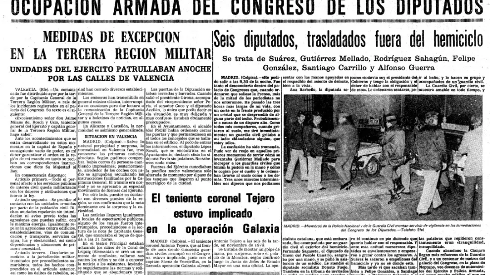 Página de HERALDO del 24 de febrero de 1981 con información del golpe.