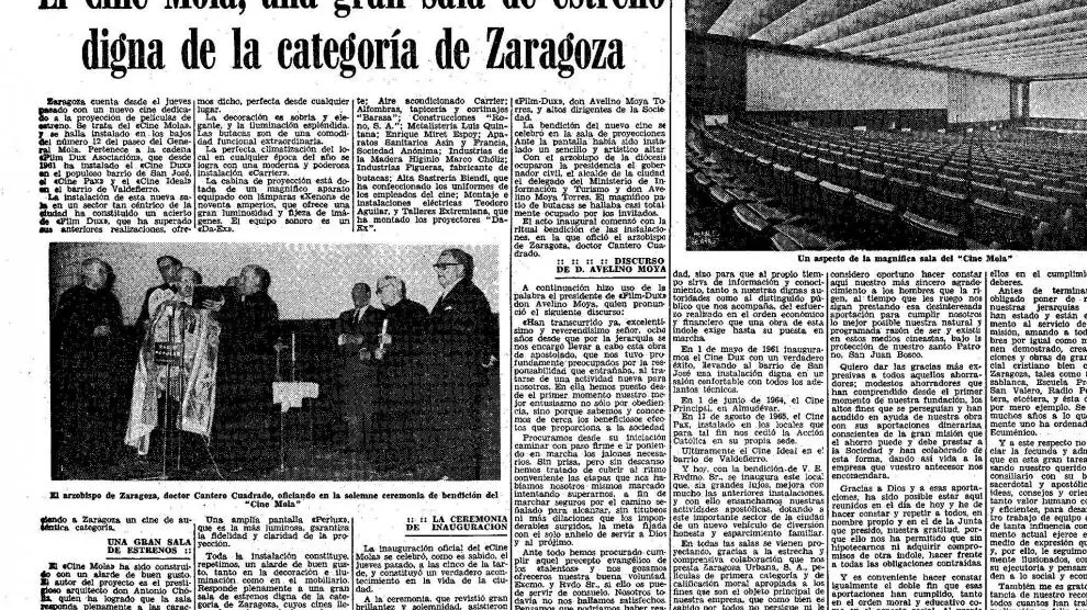 El 16 de febrero de 1967 se inauguró el Cine Mola en Zaragoza
