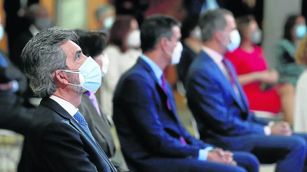 El presidente del CGPJ, Carlos Lesmes, en un acto en noviembre pasado con el Rey y el presidente Pedro Sánchez.