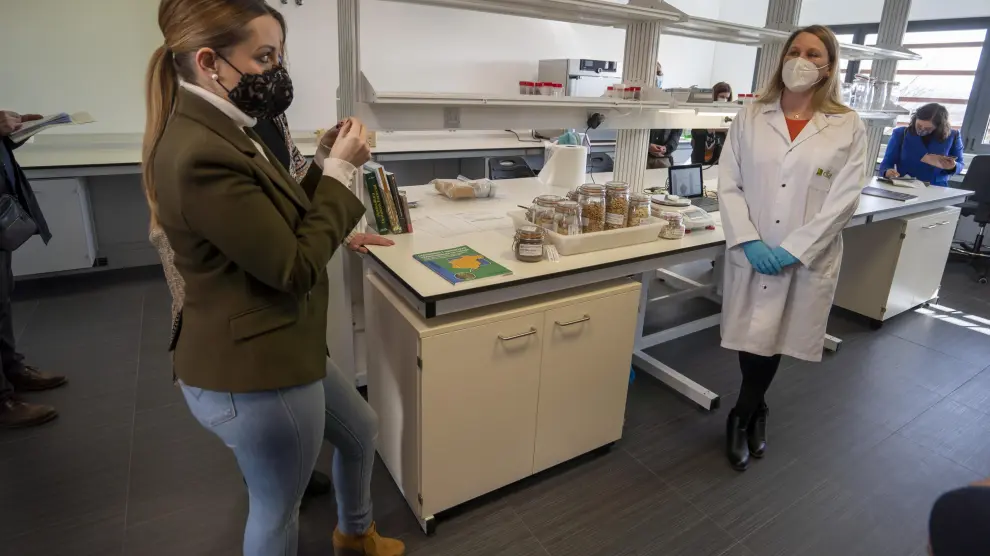 La consejera Maru Díaz, en el laboratorio de la miel en el centro de bioeconomía de Platea en Teruel.