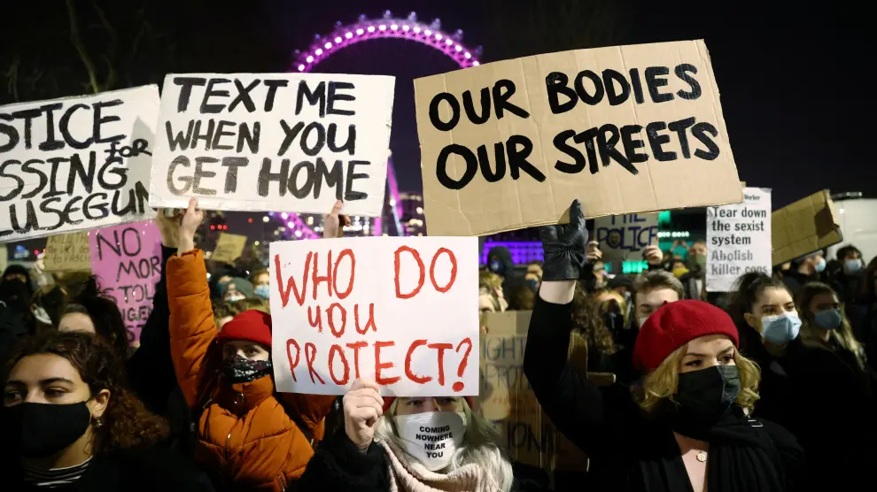 Manifestación en Londres por el asesinato de Sarah Everard.