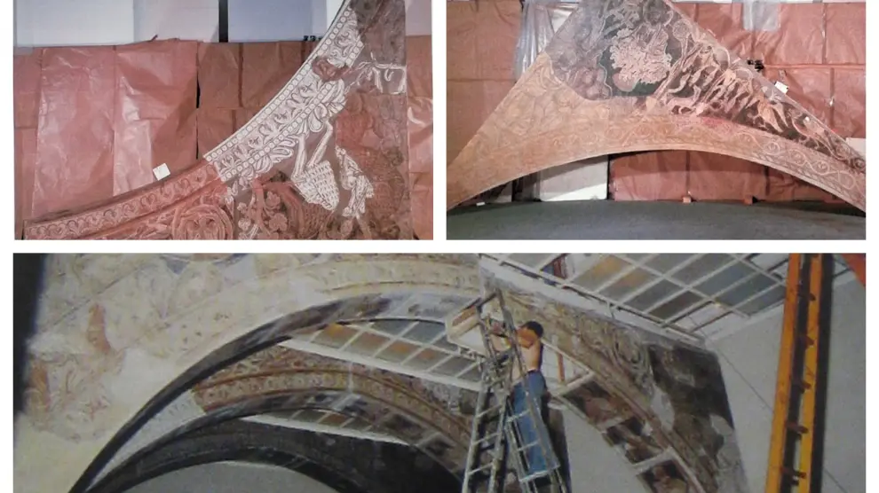 En 1987, el MNAC procedió al desmontaje y almacenamiento de las pinturas murales de Sijena con motivo de la reforma que se realizó en el museo catalán