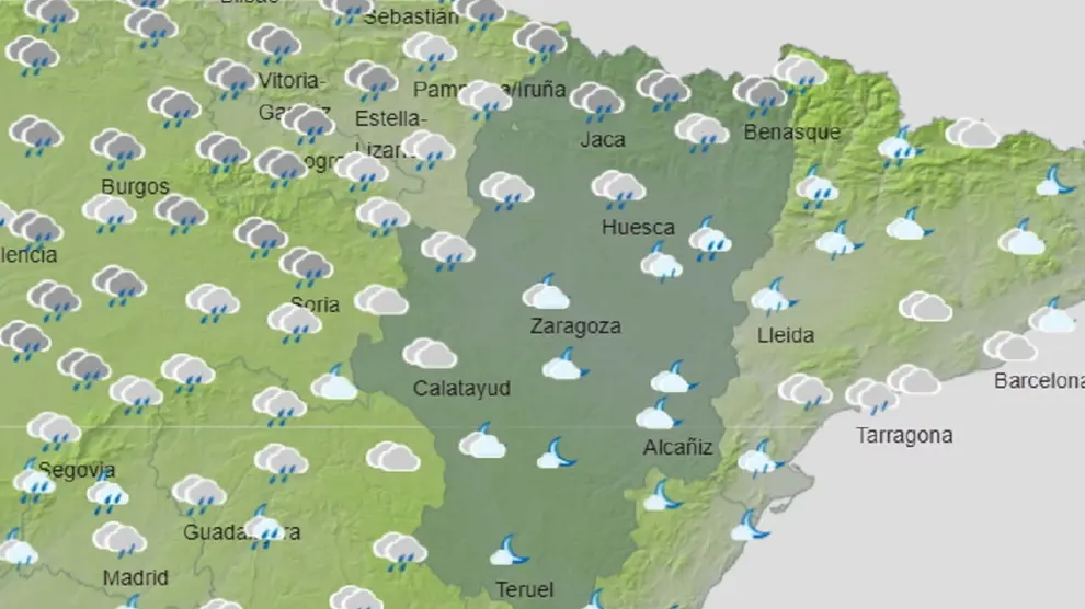 Mapa de Aragón con el tiempo del domingo 11 de abril