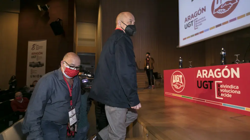 Daniel Alastuey sube al estrado, este lunes en el 8º congreso regional de UGT Aragón.