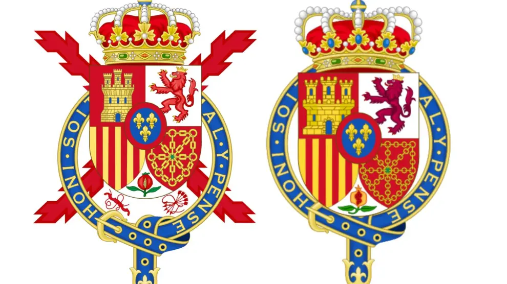 Escudos de Juan Carlos I -derecha- y de Felipe VI -izquierda-.