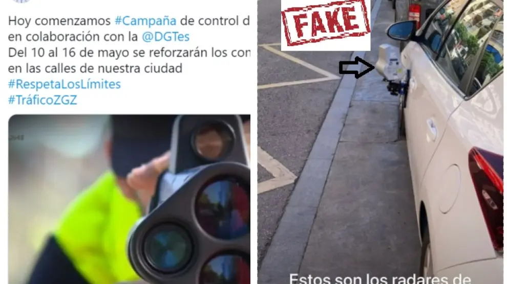 La primera imagen se puede encontrar en el Twitter de la Policía Local de Zaragoza. La segunda, no se corresponde con la capital aragonesa, aunque se están compartiendo juntas en varios grupso de whatsapp.