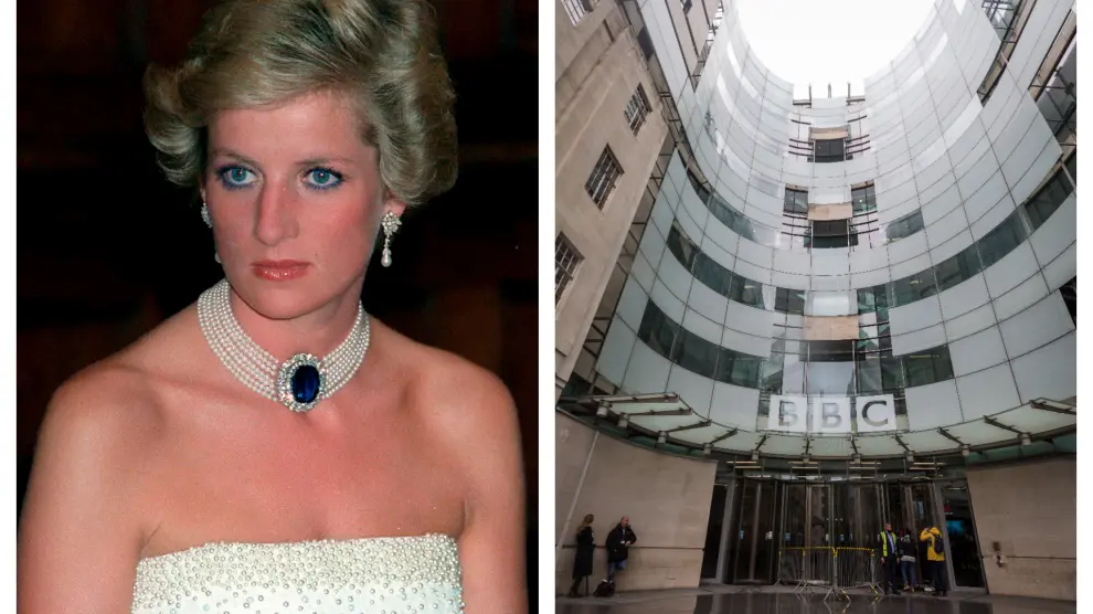Combo de imágenes de la princesa Diana de Gales y de la sede de la BBC.