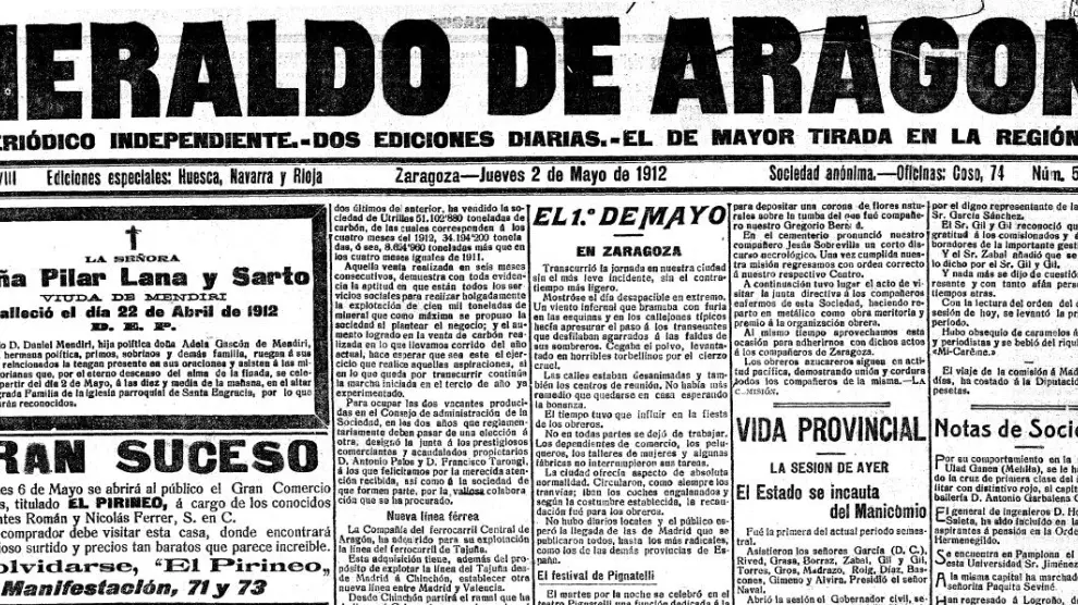 La esquela de Pilar Lana, en la primera página de Heraldo de Aragón.