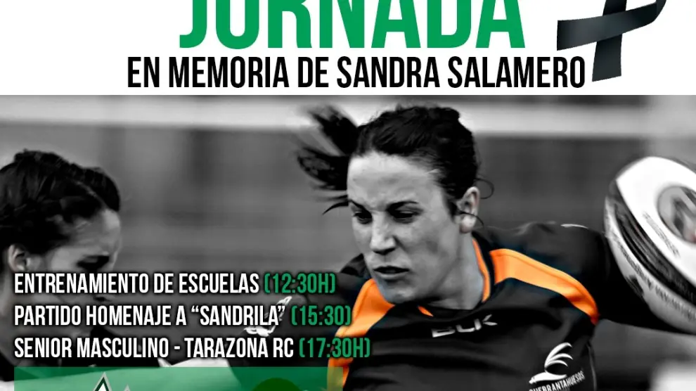 Cartel del homenaje póstumo a Sandra Salamero por parte del Quebrantahuesos Rugby Club.
